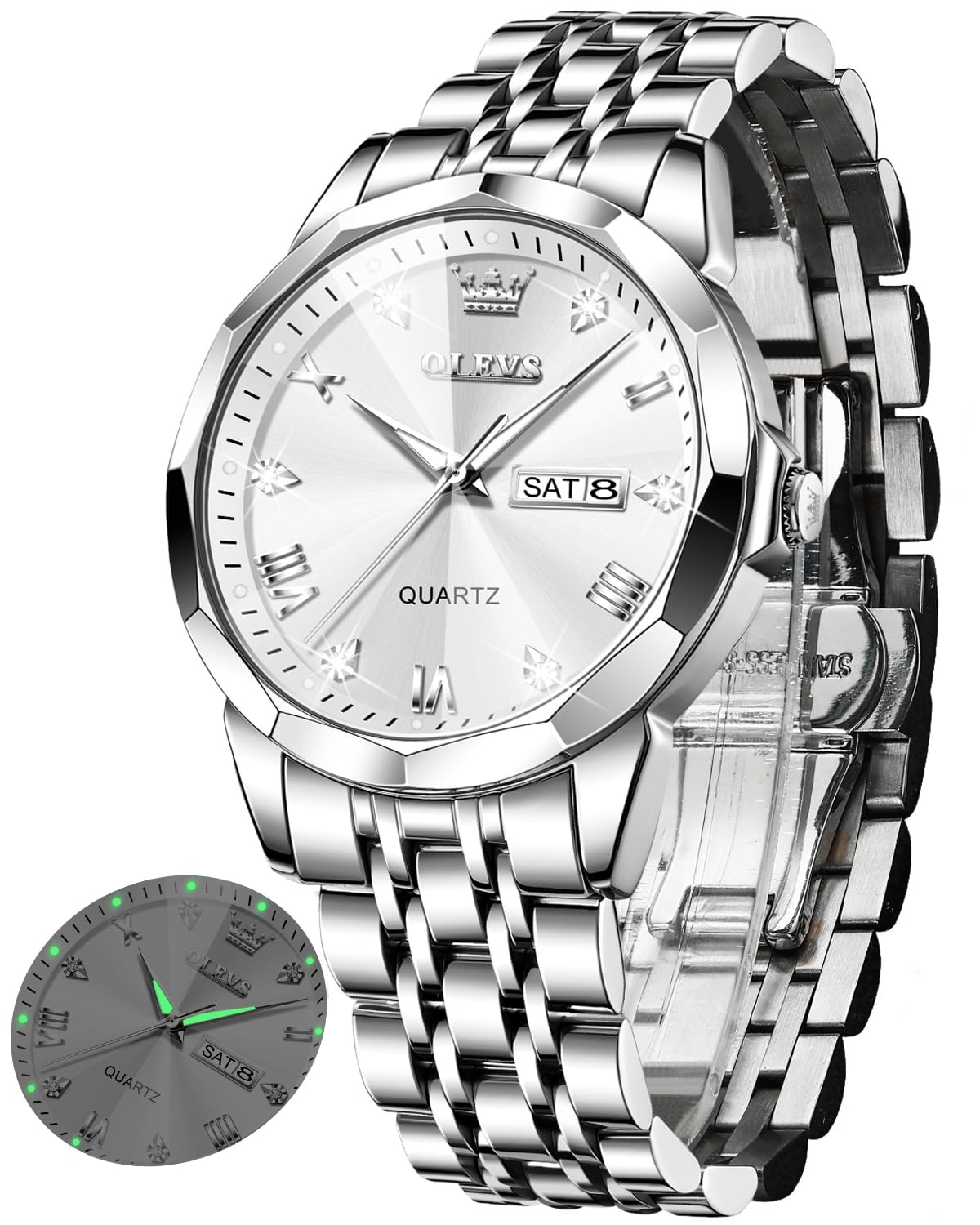 OLEVS Herrenuhren Business Kleid Luxus Armbanduhr Luminous Leicht zu lesen wasserdichte Edelstahluhr für Männer