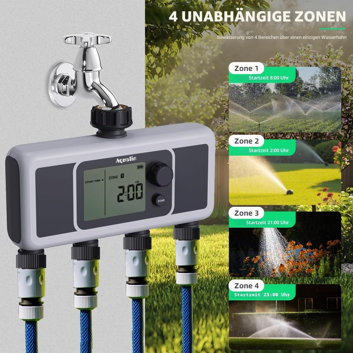 4-Auslass-Wasser-Timer, automatischer Bewässerungsschlauch-Sprinkler-Timer, 4-Zonen-programmierbare Gartenbewässerungssystem-Controller