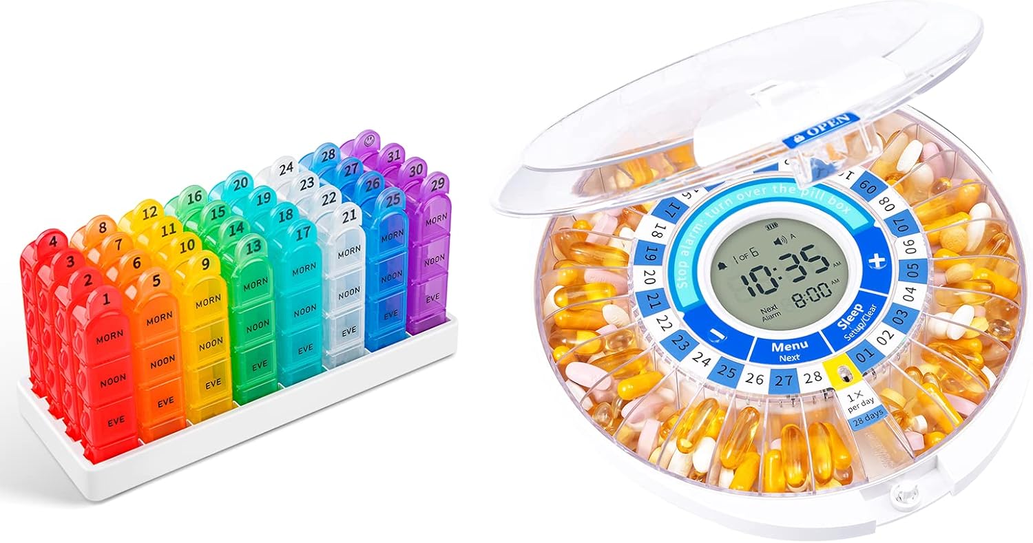 2 Pack Zoksi Monthly Pill Organizer 4 Times a Day, One