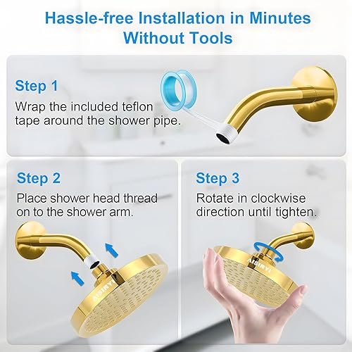 Miniatura 6 de Cabezal de ducha de lluvia de alta presión, cabezal de ducha moderno de lujo de 6 pulgadas con reemplazo ajustable perfecto, restrictor extraíble,