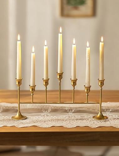 NUPTIO Candelabros dorados para mesa candelabro vintage para velas cónicas, soporte largo para velas de Navidad, cumpleaños, chimenea, centro de mesa