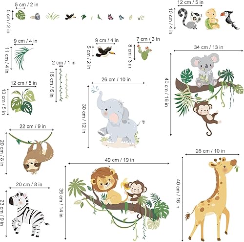 Miniatura 4 de decalmile Calcomanías de pared de animales de la selva, ramas de árbol, safari, mono, jirafa, león, pegatinas de pared, guardería, habitación de