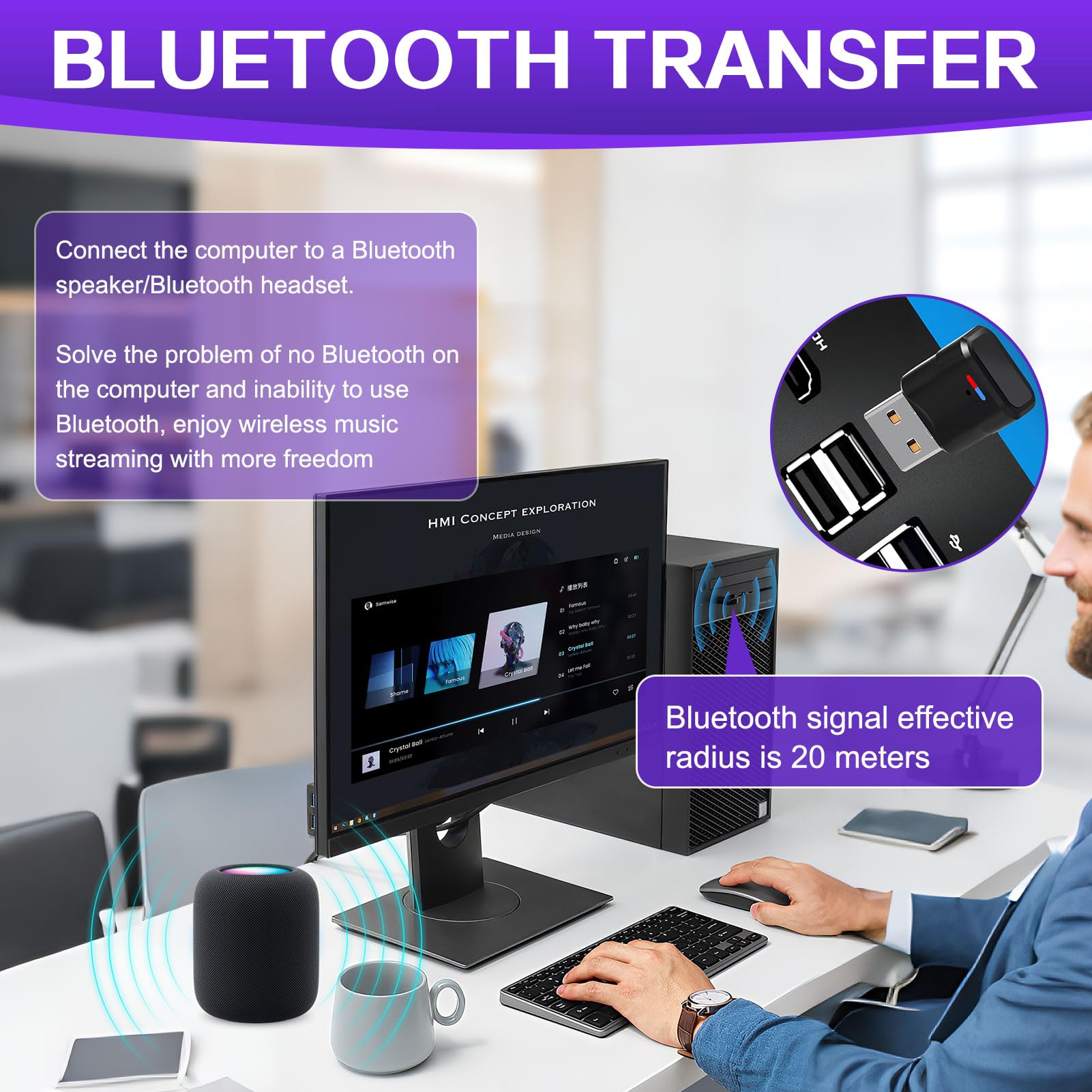 Adattatore USB Bluetooth 5.3 per PS5/PS4/SwitchConsole/PC, Dongle Dual Accoppiamento a bassa latenza Chiave Trasmettitore Ricevitore Audio Wireless per Windows/Macos/Cuffie/Altoparlanti