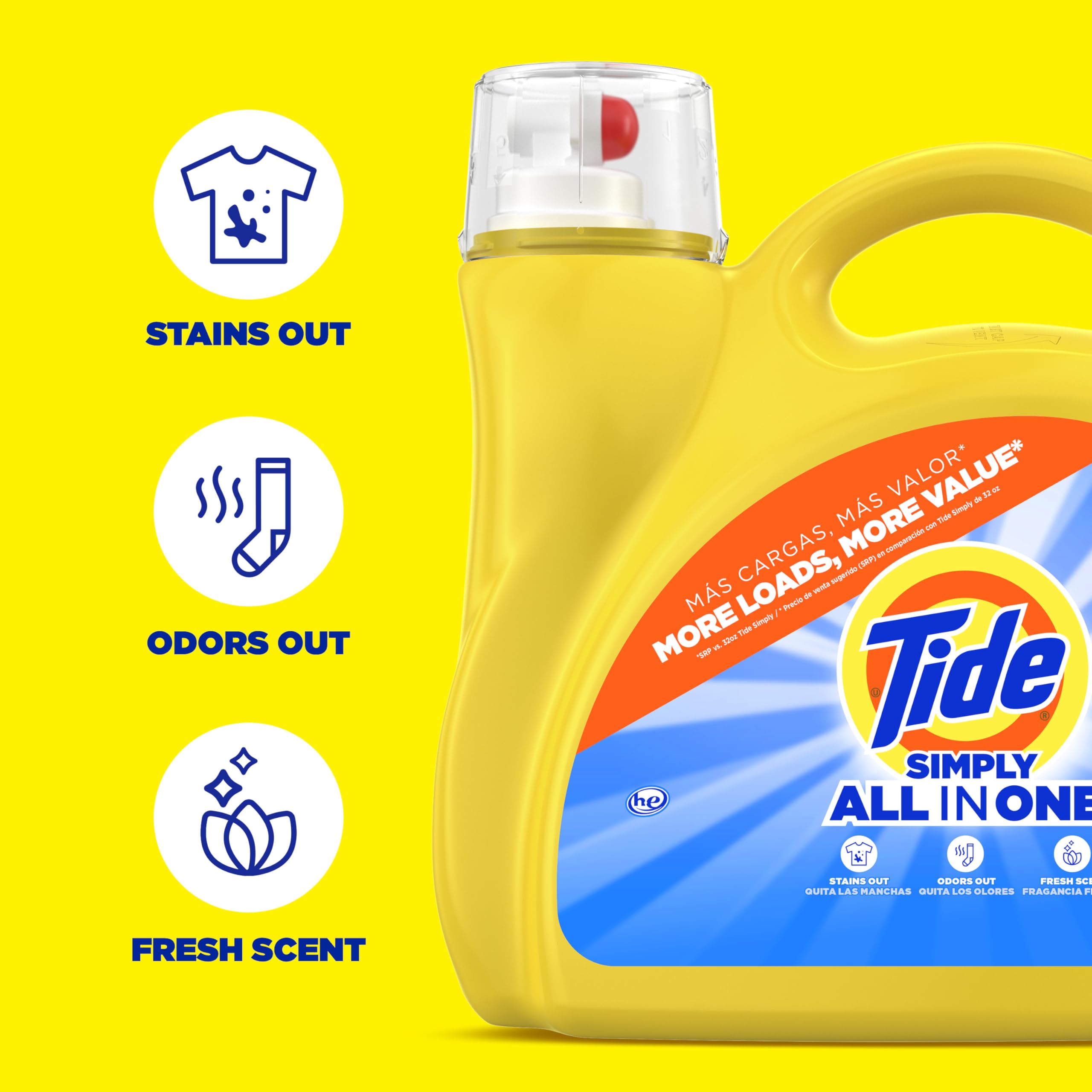 Tide Simply Liquid Laundry Detergent, Refreshing Breeze Scent, 138 Loads, 182 fl oz, All-In-One Detergent