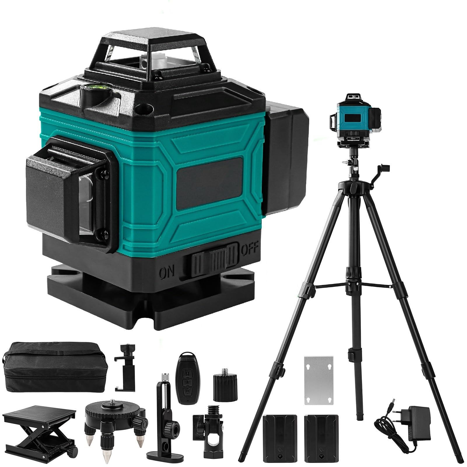 Livella Laser Autolivellante 360 Rotante, 4D 16 Linee Livello Laser con 1,2M Treppiede Regolabile, Visibile e Preciso, per Immagini Scaffali o DIY, 4,8Ah Batteria Ricaricabile(Verde e Nero)