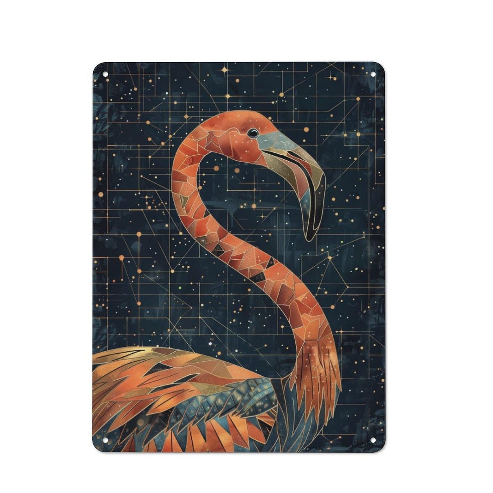 Geometric Flamingo Metal Wall Sign 40x30cm, Nostalgic Classic Pub Decor for Pub, Home Bar, Shed Or Man Cave