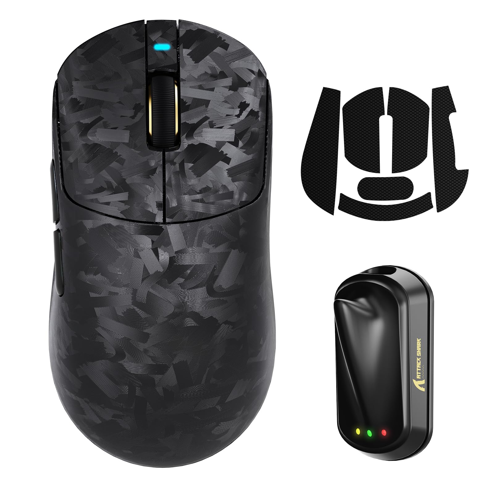 MAMBASNAKE ATTACK SHARK RS3 ULTRA Souris Gaming Sans Fil Fibre Carbone, MCU Nordic 54L15, Capteur PAW3955MAX, Jusqu’à 52000 DPI, 66g Ultra-Légère, Dual 8000Hz, Design Dongle Shark-Fin,for PC/MAC, Noir