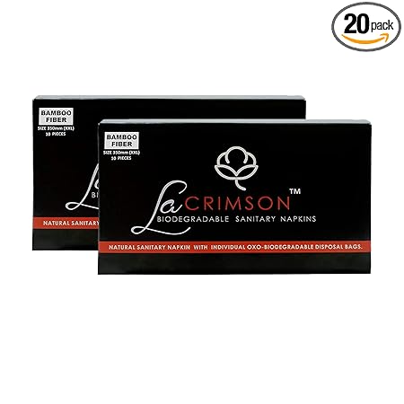 LA CRIMSON Sanitary Pad with Oxo-Biodegradable Disposable Bags | Bamboo Fiber -350mm (Pack of 10 x 2) Total Pads 20