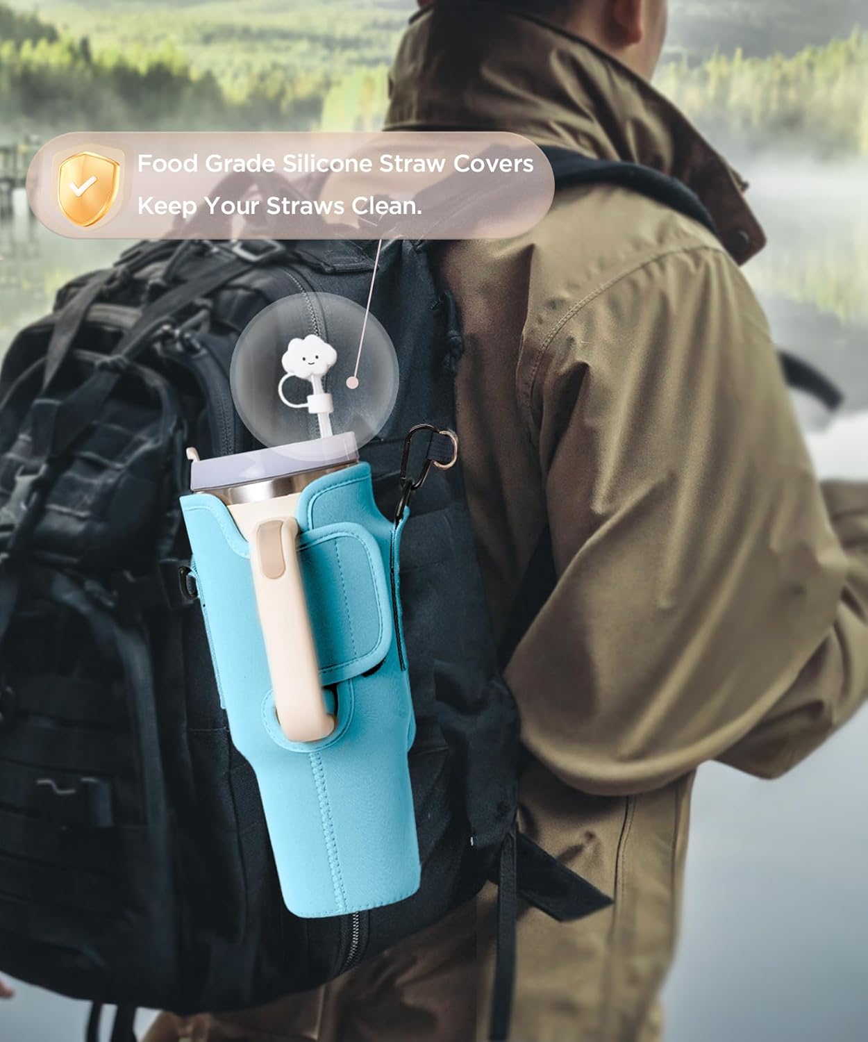 dabria Water Bottle Carrier Bag with Phone Pocket for Stanley 40/30 oz Tumbler Neoprene Water Bottle Holder Pouch with Adjustable Strap Bollus with Straw Cover for Stanley Cup Accessories - Image 6