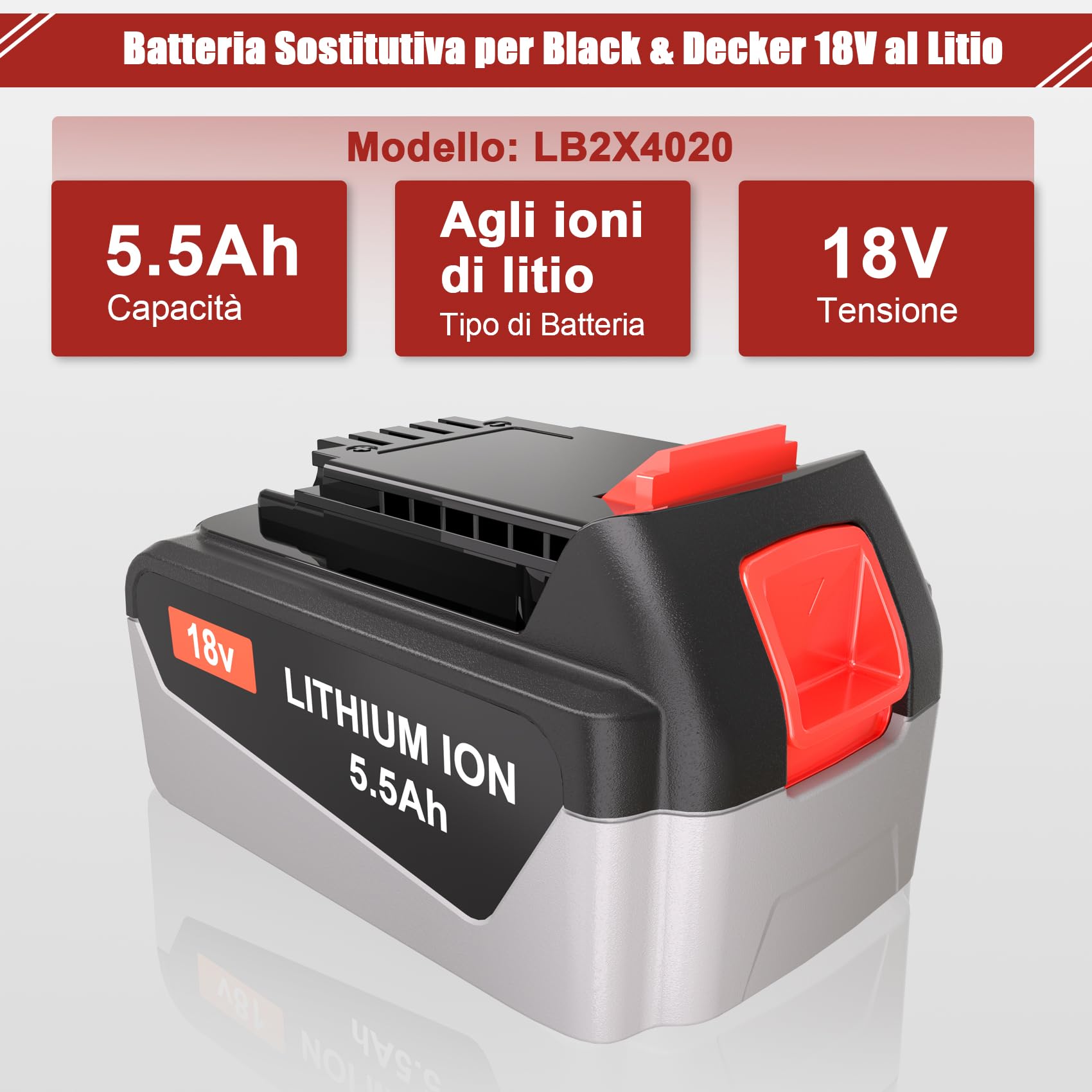 JYJZPB 5,5Ah 18V Batteria di Ricambio per Black & Decker 18V Litio Batteria BL2018 BL2018-XJ BL4018 BL1518 LB20 LBX20 194205-3 194309-1 194204-5 196399-0 196673-6 LXT-400
