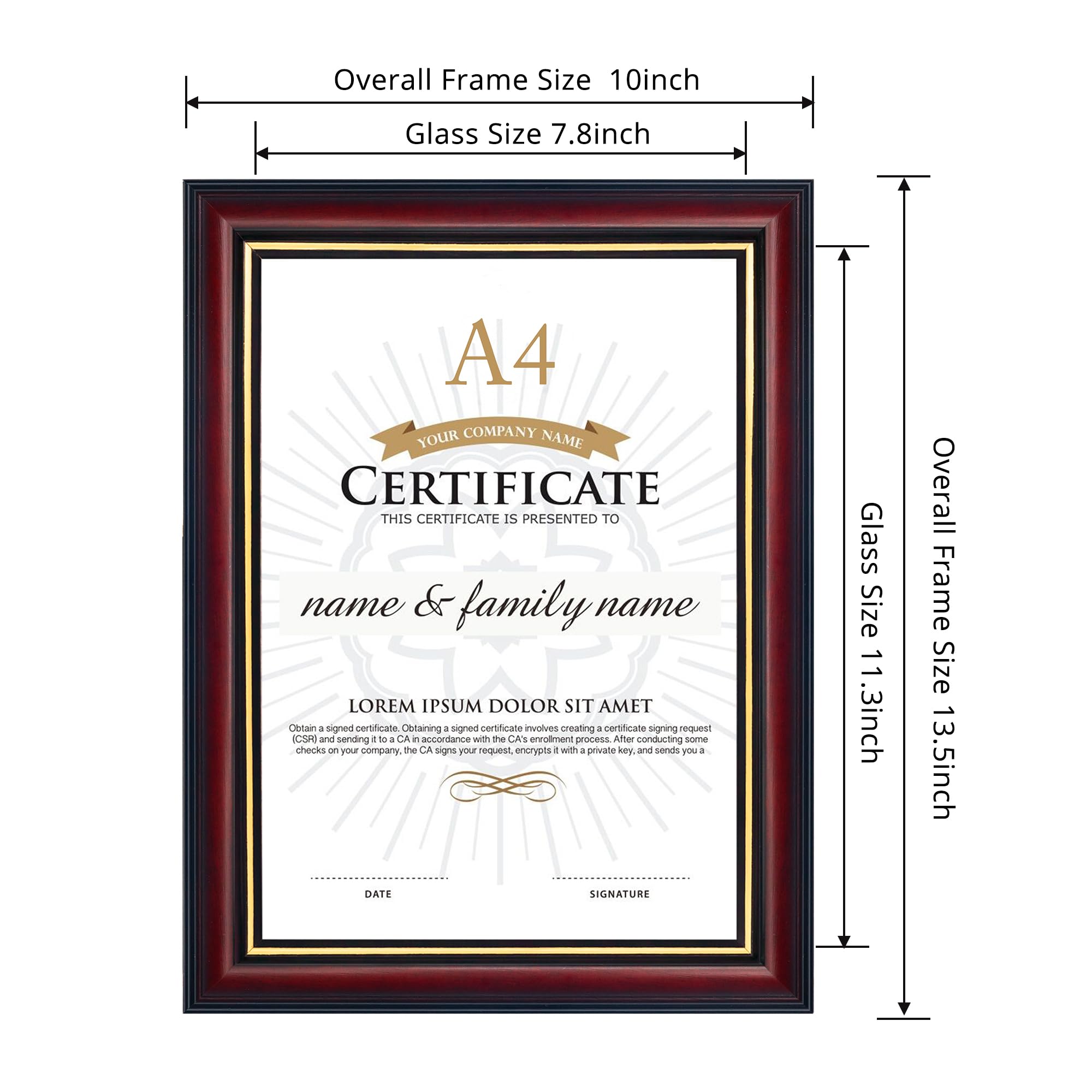 GraduationMall A4 Certificate Frame Document Diploma Picture Holder Solid Wood Real Glass for Wall Tabletop Display 2-Pack - Image 2