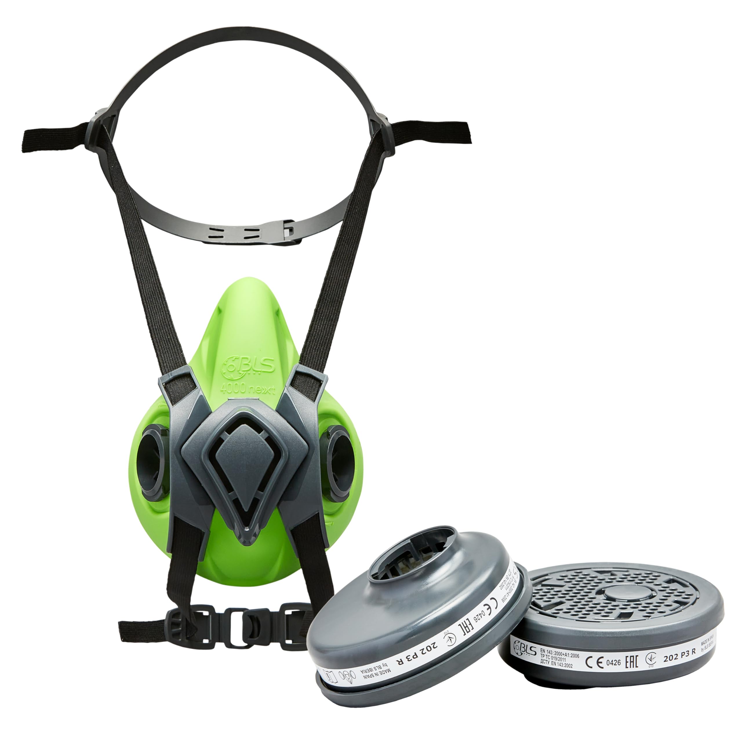 BLS 4500next P3 R D Demi-masque de Protection en Silicone et 2 Filtres Remplaçables 202 P3 avec Raccord à Baïonnette b-lock. Pour Poussières, Menuiserie, Construction, Soudage et Bricolage
