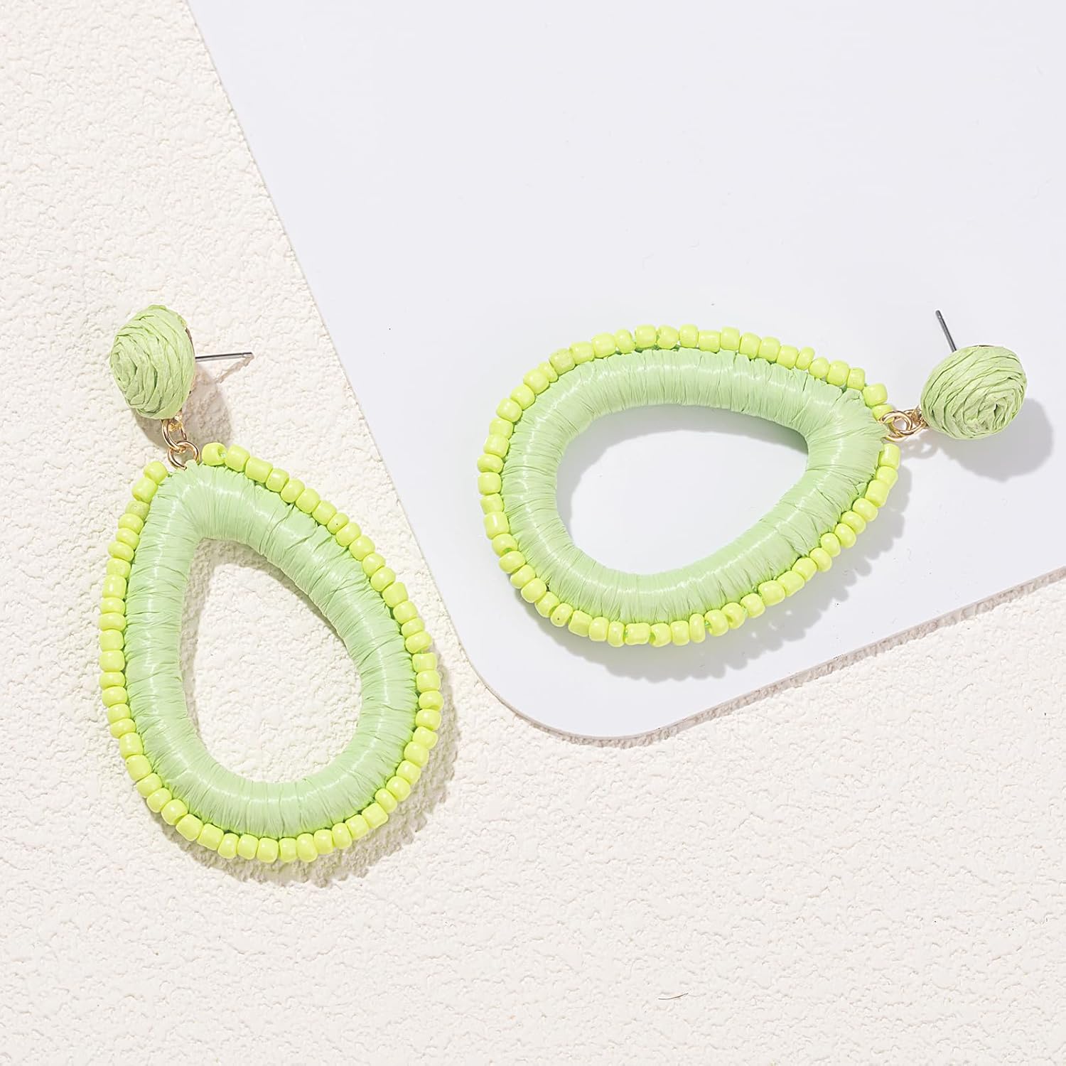 Beaded Teardrop Earrings Boho Raffia Earrings Statement Tear Drop Earrings Trendy Summer Jewelry for Women - Image 7