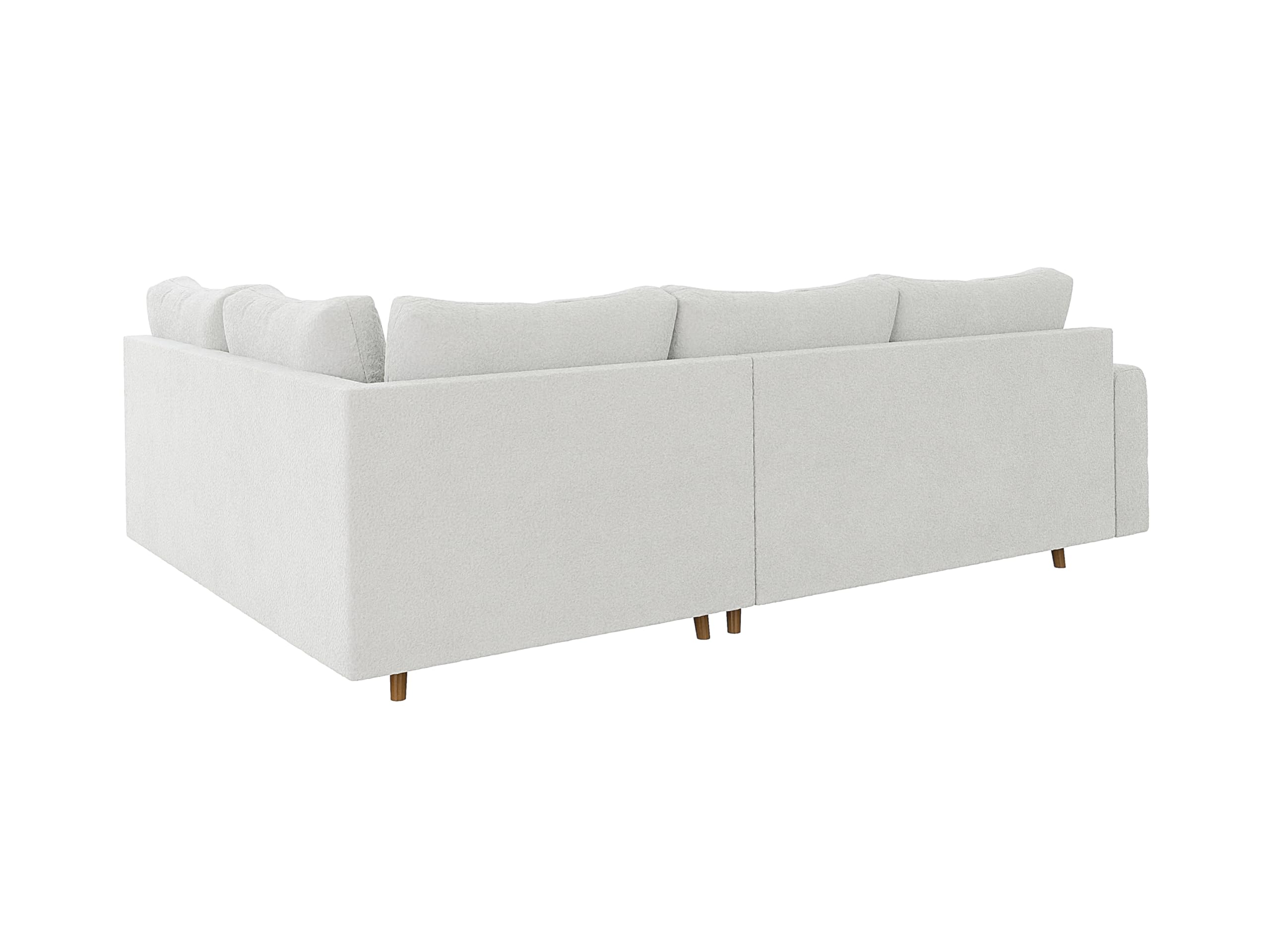 Ecksofa Eckcouch Sofa Couch 4 Sitzer Kratzfest Freistehend Rechts Massivholzfüße Braun Boucle Stoff Erik Weiß