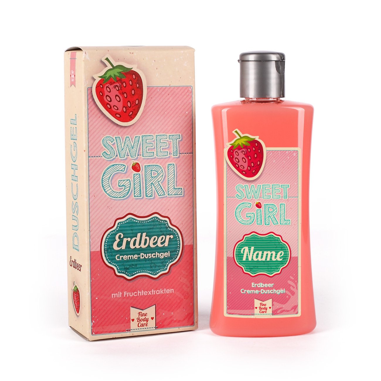 Persönliches Duschbad Mit Erdbeerduft & Wunschnamen - Individuelles Geschenk In Rosa