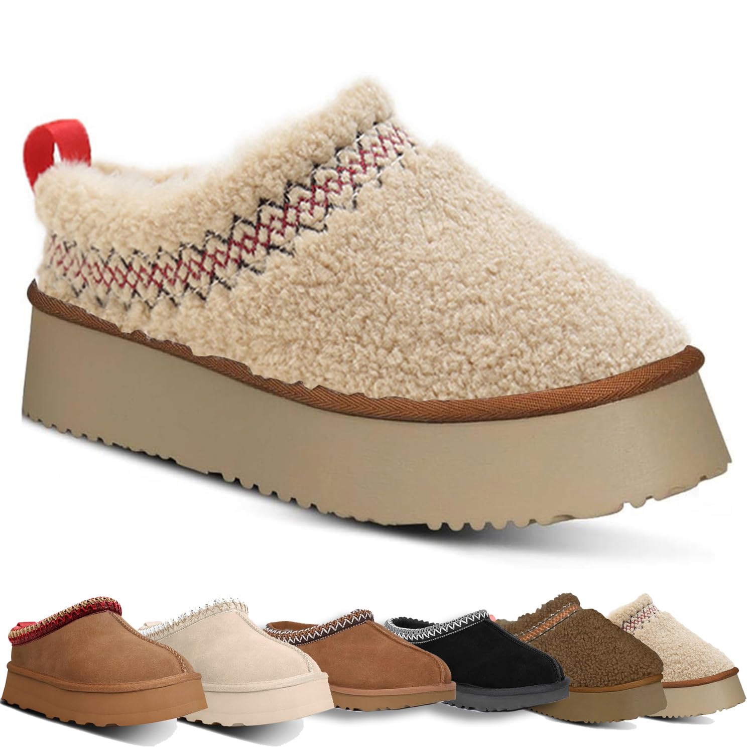 Fashion Plush Platform Slippers for Womens Mini Fleece Lined Boots Outdoor Indoor Non-Slip Warm Short Ankle Boots