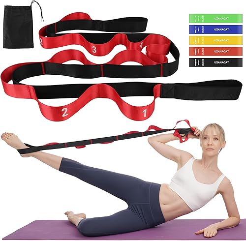 Juego de bandas de resistencia para mujer, correa de yoga no elástica con bucles para estiramiento terapia física, bandas de entrenamiento con 5