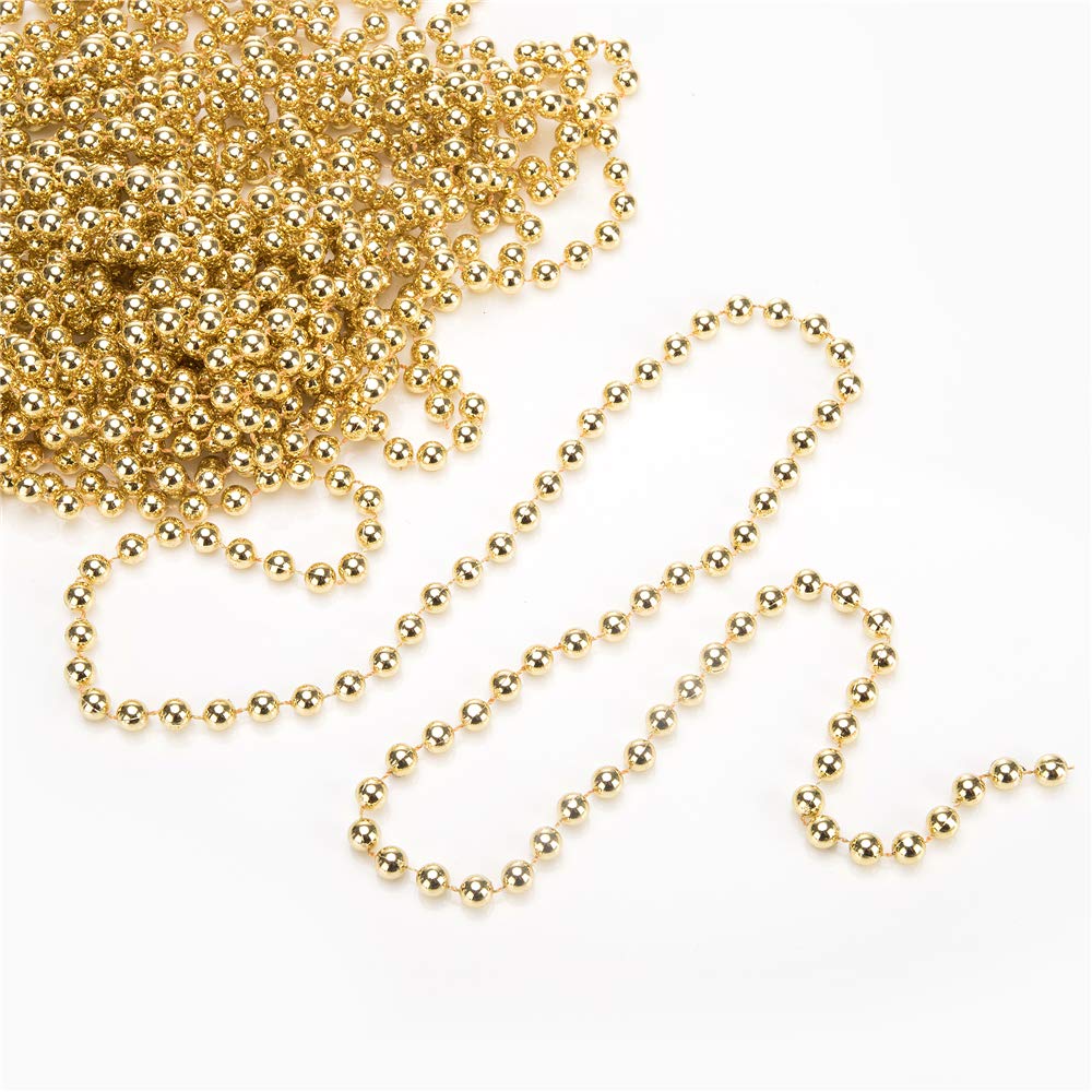 SANNO 33ft Gold Pearl Beads Garland, Christmas Tree Beads Artificial Pearls Beads Garland Plastic Beads Chain for Xmas Tree DIY Supplies and Holiday Decorations (Gold)