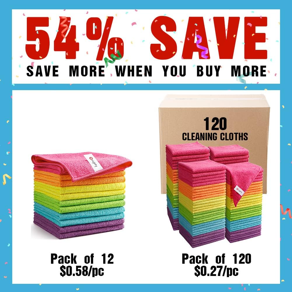 Orighty Microfiber Cleaning Cloth Pack of 120, Microfiber Towels for Cars, Highly Absorbent Car Cleaning Supplies, Lint Free Cloths Clean Rags for Car Care, House, Kitchen, 12x12 inch - Image 2
