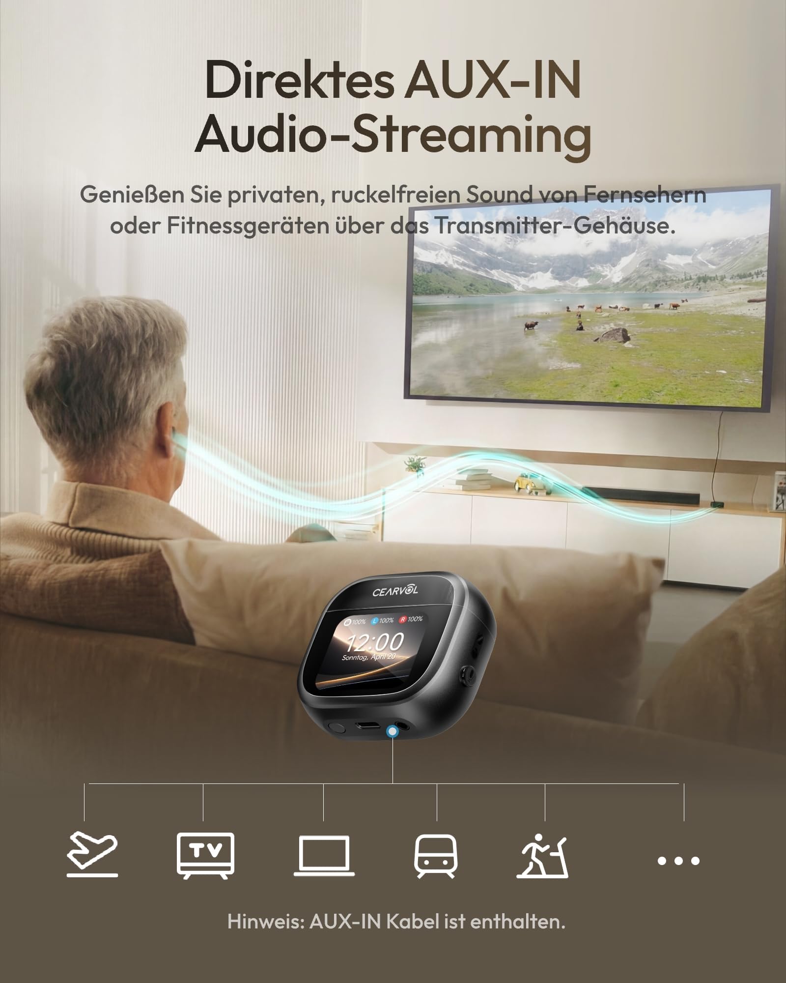 Wave Smart Sound-Verstärker mit Touchscreen-Ladekoffer, NeuroFlow AI 2.0, Bluetooth Dual-Geräte Verbindung, Direkter TV AUX-IN Transmitter, Klare Sprachwiedergabe