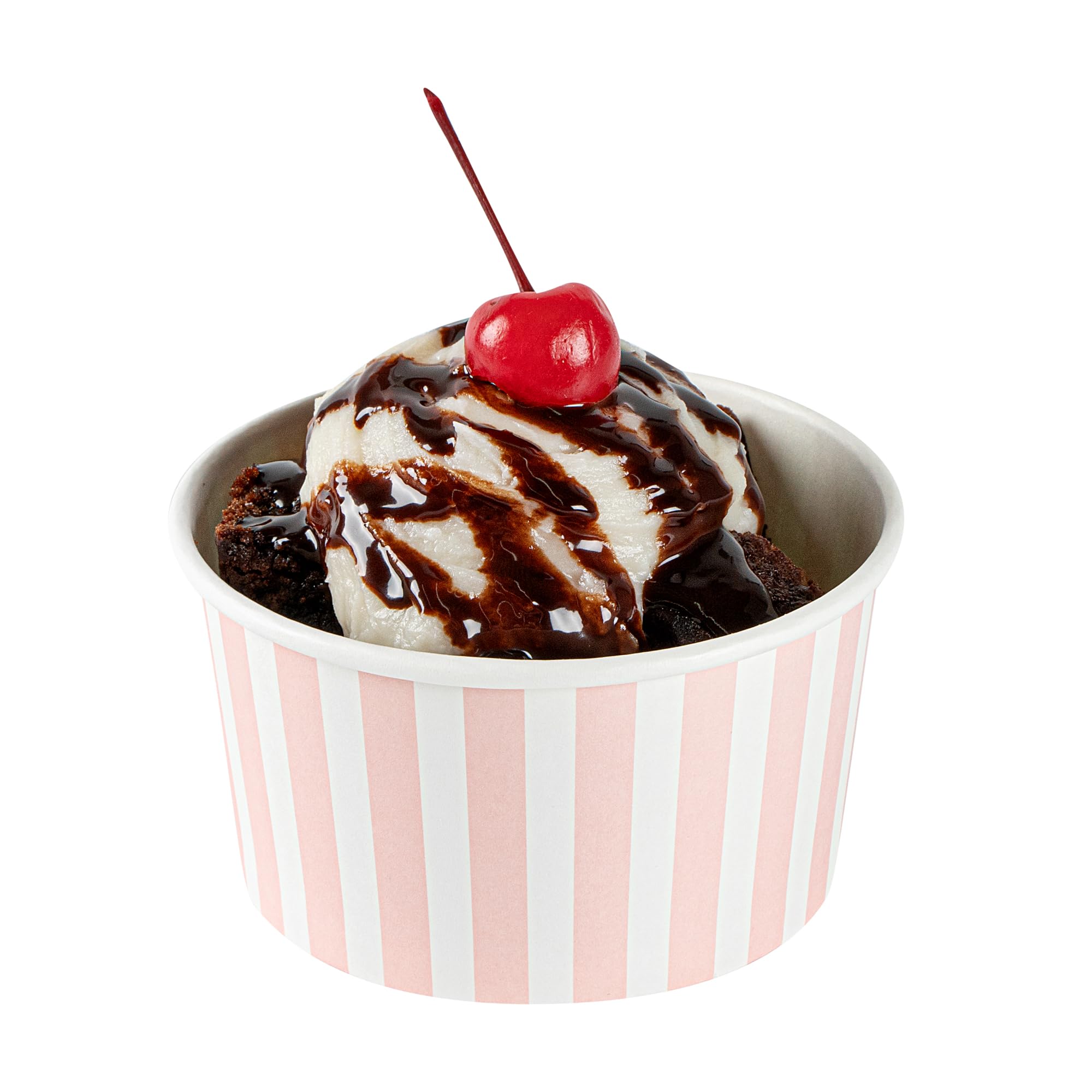 Restaurantware Coppetta - Vasos de postre de 8 onzas, 50 vasos desechables para helado, tapas se venden por separado, cuencos de papel FroYo resistentes, color rosa y blanco, para alimentos fríos y