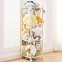 WOODCITY Stuffed Animal Zoo Storage Tower - Tall Wooden Organizer for 40+ Large Plush Toys, Space-Saving Kids Playroom Nursery Display