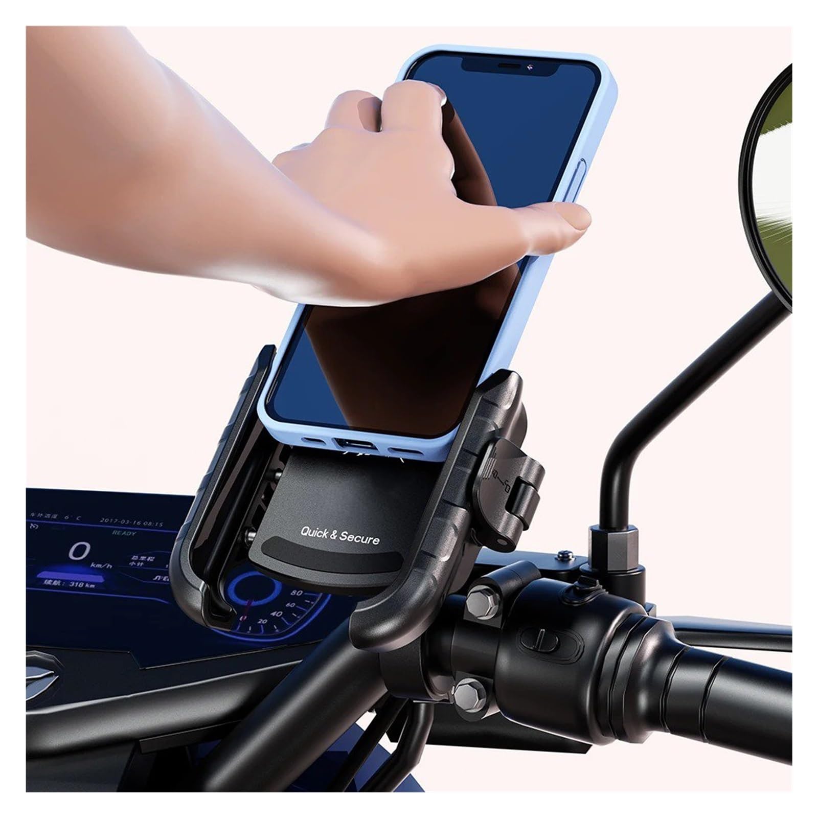 Soporte Móvil Bicicleta Soporte para Teléfono Motocicleta con Bloqueo Rápido Automático Un Solo Toque Bicicleta ATV Scooter Base Manillar Aluminio(M8SP Handlebar)