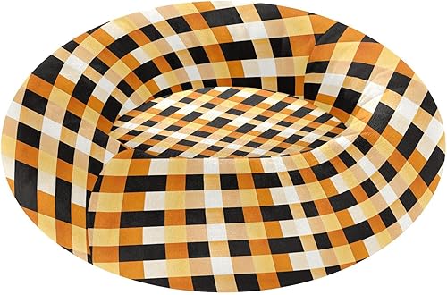 Buffalo Plaid Check Gold Orange Anti-Slip Pet Dog Bed fluffier Orthopedic Dog Bed for Small Size Pets Supplies cama elevada para Perros Grandes