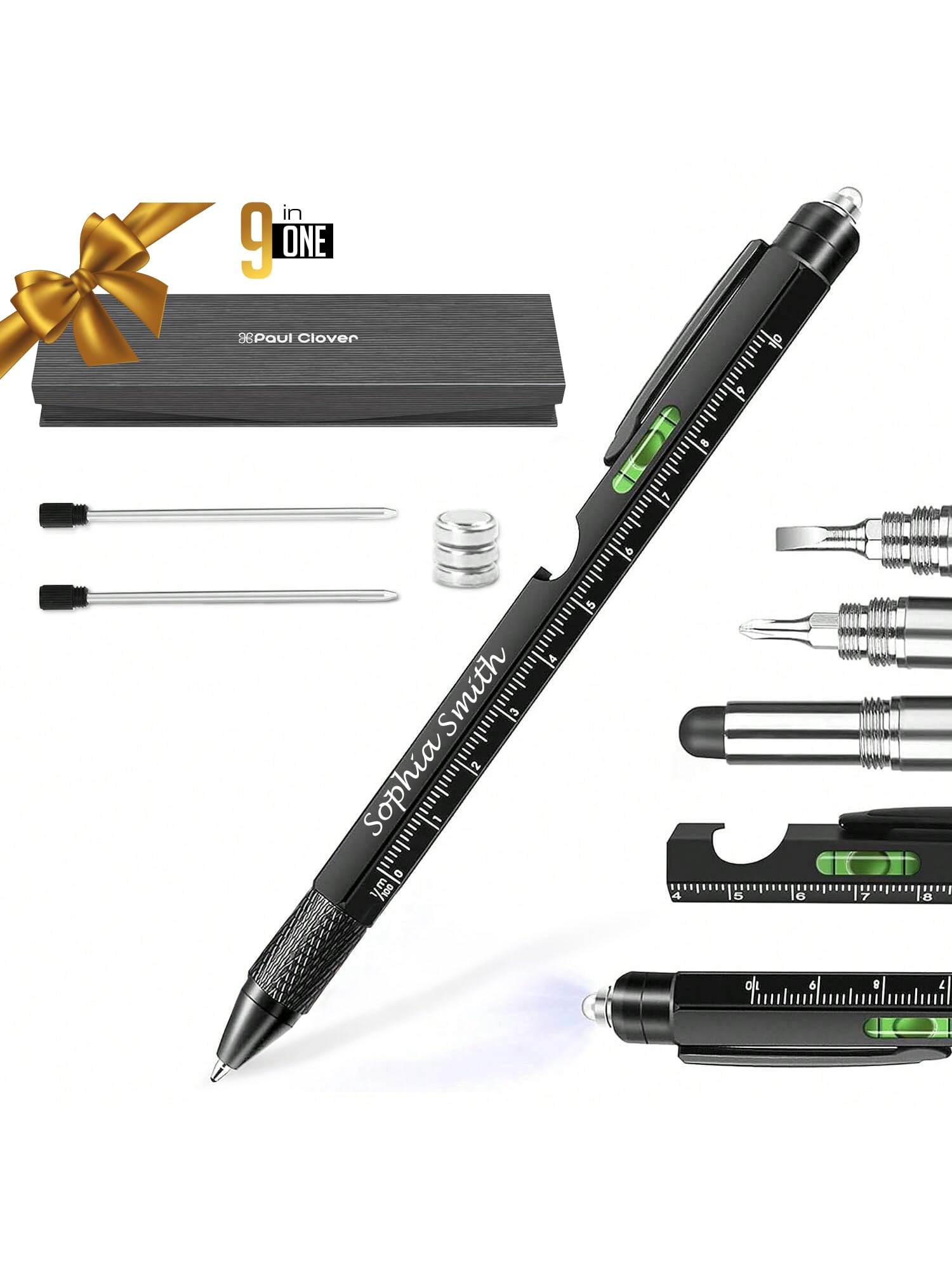 Personalised Engraved 9 in 1 Multi Tool Pen Set, Gifts for Men, Gadgets for Mens Gifts for Dad, Birthday Gifts for Him, Presents for Men, Mens Stocking Filler Gifts for Christmas