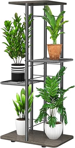 Simple Trending Soporte para plantas para interiores y exteriores, impermeable, 4 niveles, 5 macetas, de metal resistente, soporte para flores alto
