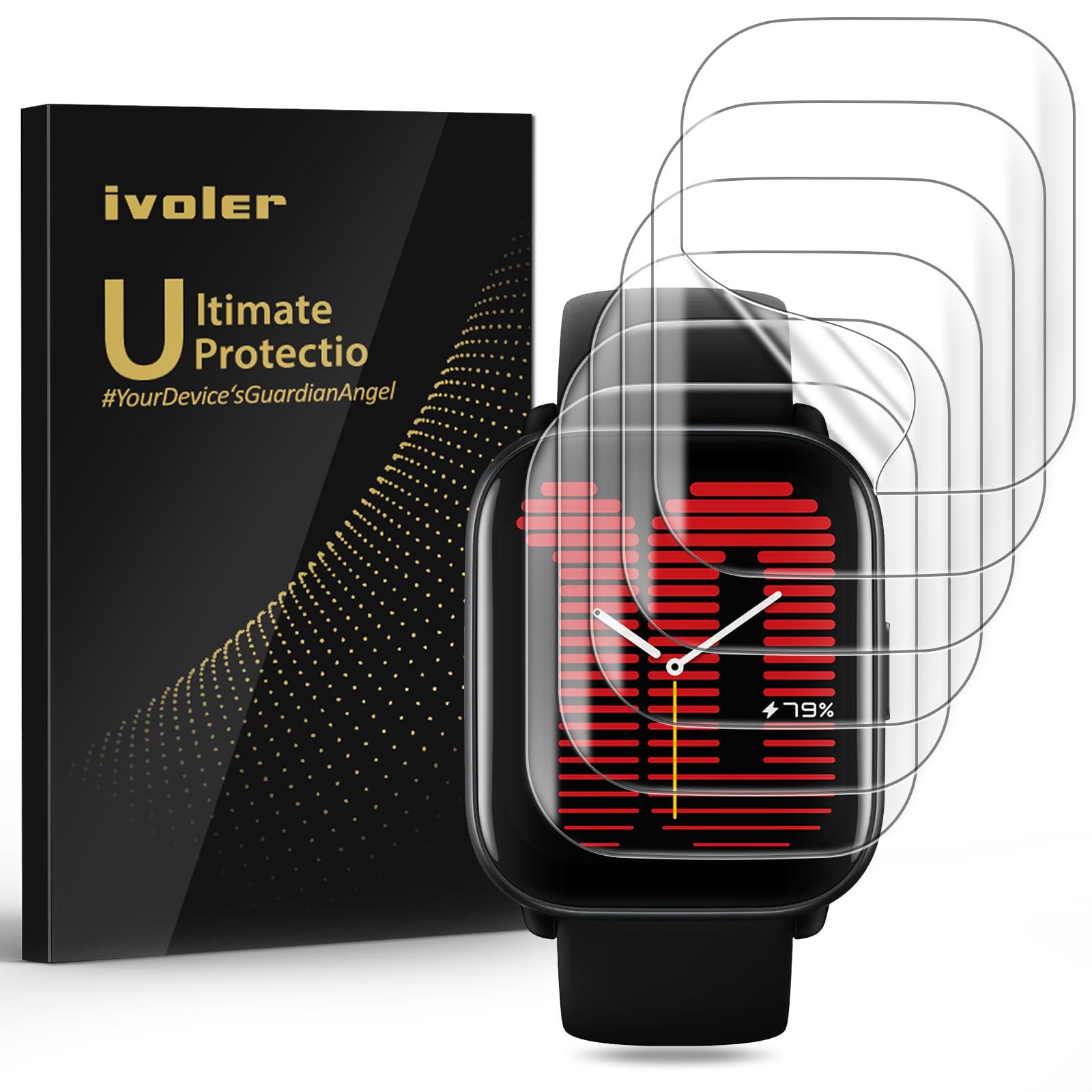 ivoler 6 Piezas Protector de Pantalla para Huawei Watch Fit 4 / Amazfit Active, [Cobertura Completa] [líquida Instalar] [Anti-Arañazos] [Sin Burbujas] HD Transparente TPU Suave láminas Protectora