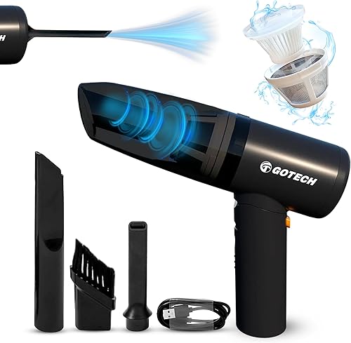 Aspiradora de automóvil inalámbrica 3 en 1, sin escobillas, 8000 PA, fuerte mini recogedor de polvo de mano y plumero de aire, carga rápida tipo C,