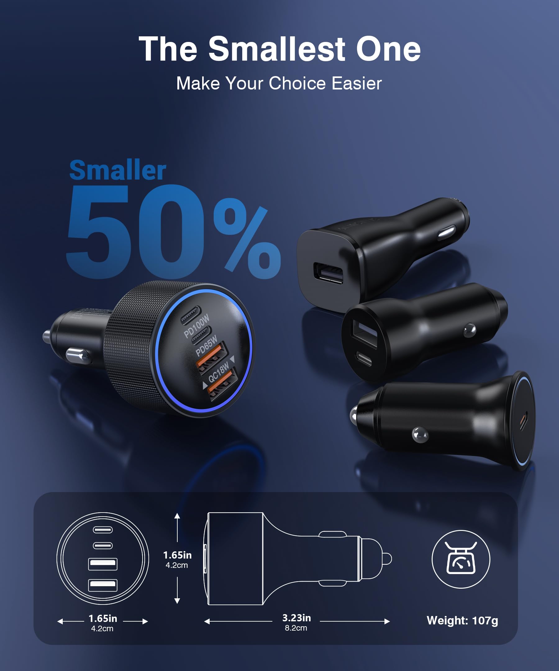 Caricabatteria da auto USB-C 4 in 1, adattatore per accendisigari a 4 porte super veloce, supporta la ricarica rapida PD/QC, compatibile con iPhone 17/16/15, iPad, Samsung Galaxy e altri dispositivi