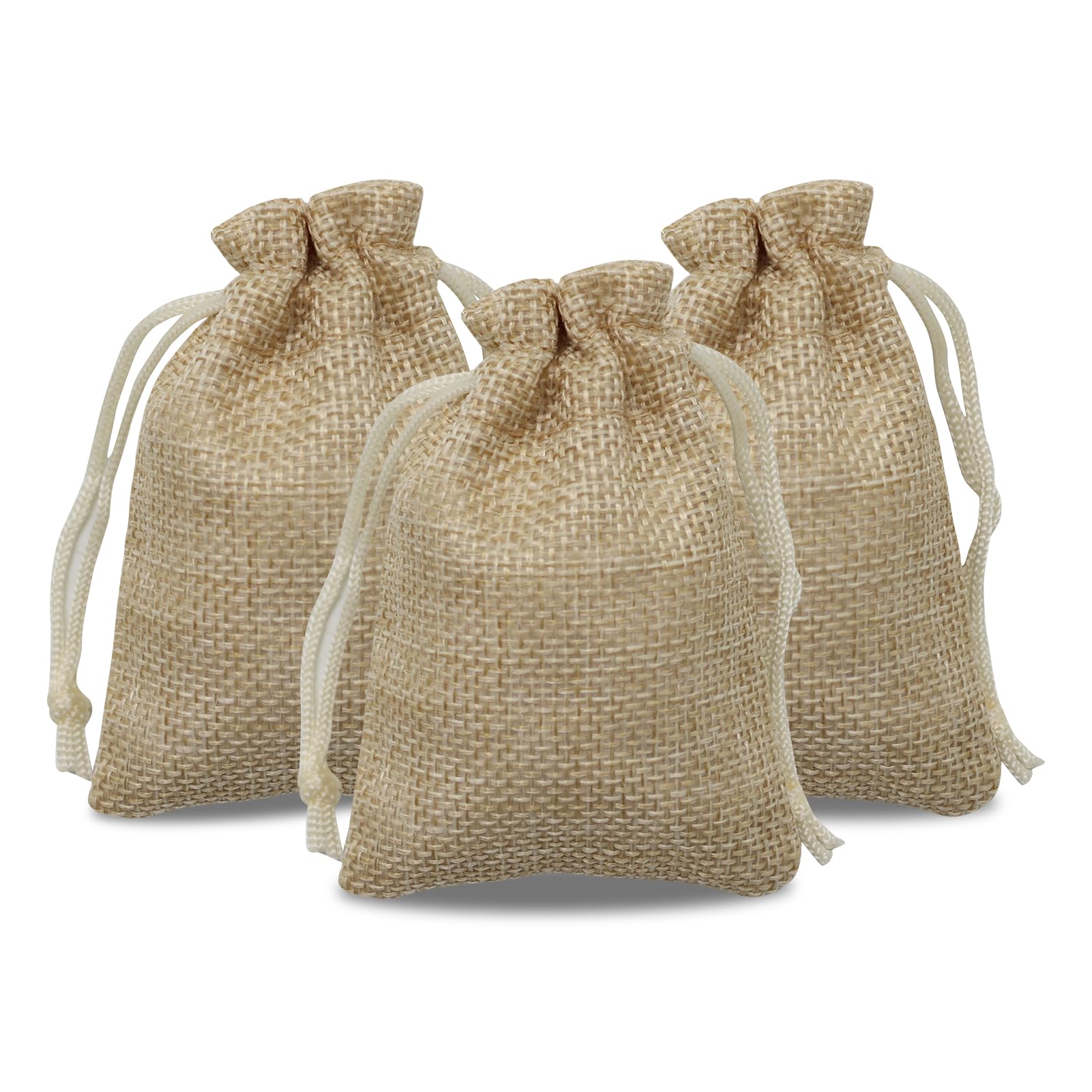 REBECASKYENS 100 sacchetti di iuta con coulisse, 9 x 7 cm, piccoli sacchetti regalo in lino, piccoli sacchetti di iuta naturali per gioielli fai da te