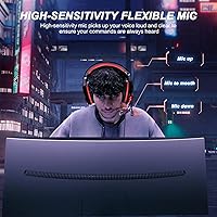 Vista 2 de NPET HS10 - Auriculares estéreo para juegos para PS4, PC, Xbox One PS5, con cancelación de ruido sobre la oreja con micrófono, luz LED, bajo