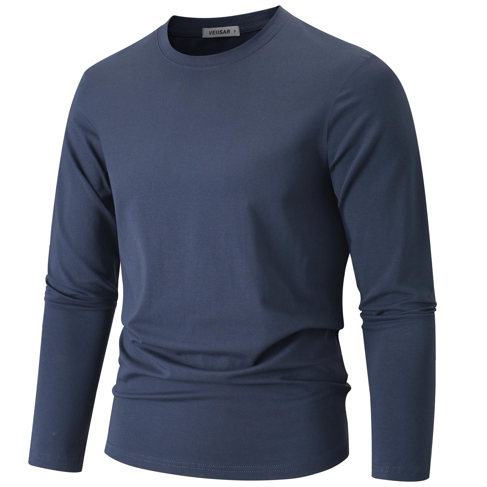 VEIISAR Herren Langarm T-Shirt aus 190g Baumwolle - Mitteldickes Basic & Unterzieh-Shirt - Weich, Dehnbar (Marineblau S)