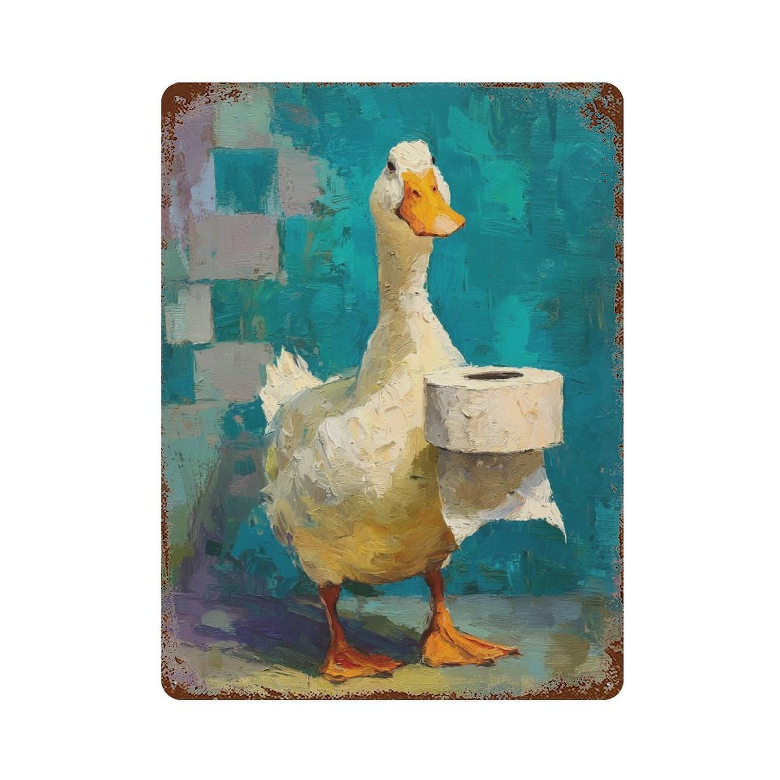 Duck with Toilet Paper Roll-4 Decorative Tin Sign 15.7"x11.8", Classic Wall Plaque for Garage, Pub Or Kitchen