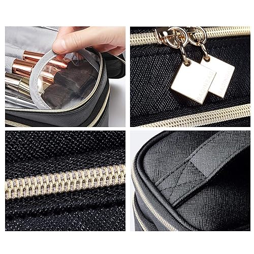 Miniatura 7 de IN - Bolsa de cosméticos multifunción con doble compartimento portátil impermeable estuche de maquillaje de viaje con asa dos compartimentos de