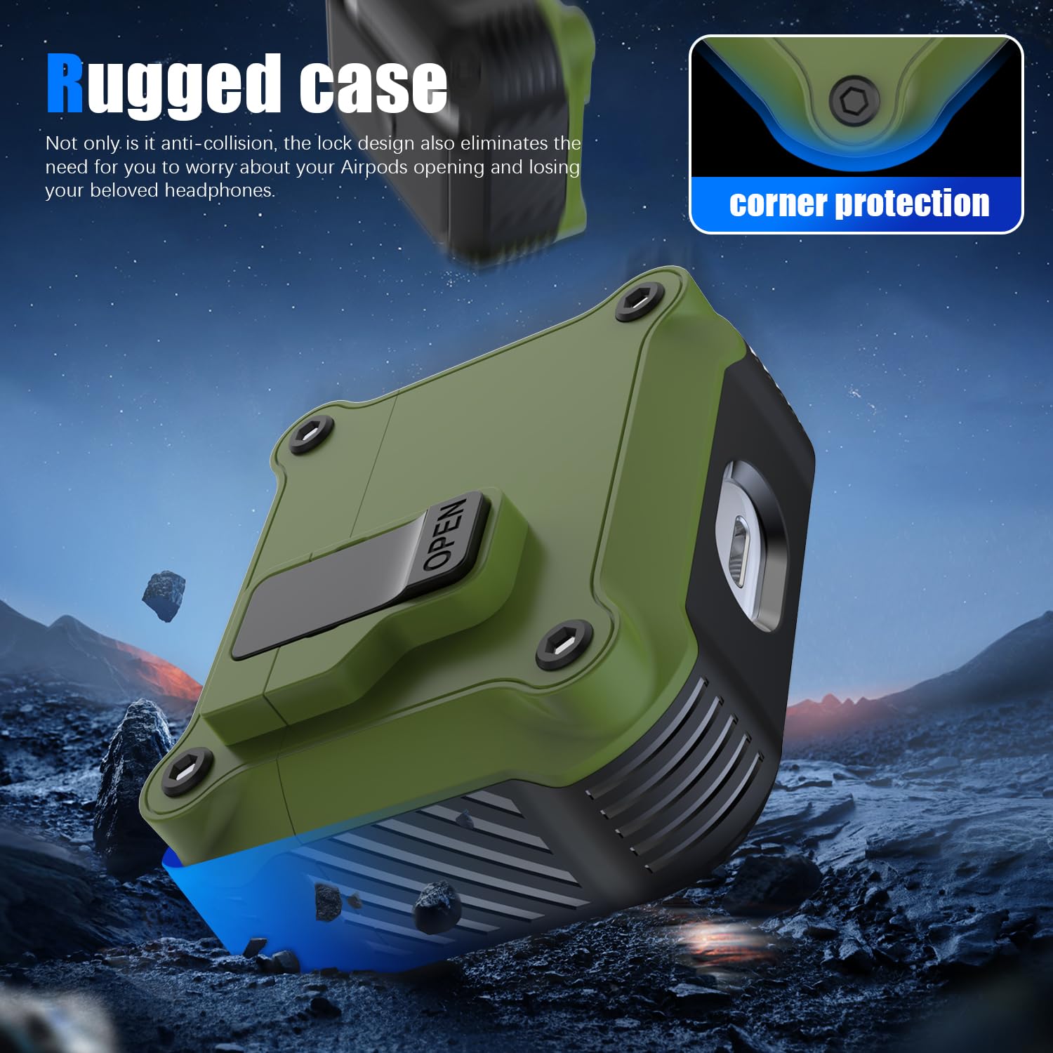 RFUNGUANGO Armor series Compatible with AirPods 3 Case with Secure Lock Clip, Full Body Shockproof Hard Shell Protective - Image 4
