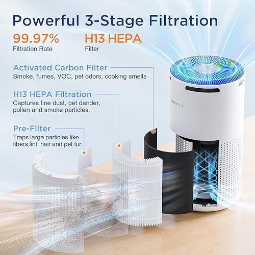 Miniatura 3 de Purificadores de aire para el hogar, habitación grande de hasta 1500 pies cuadrados con aromaterapia, purificador de aire HEPA DBFIT H13 para humo,