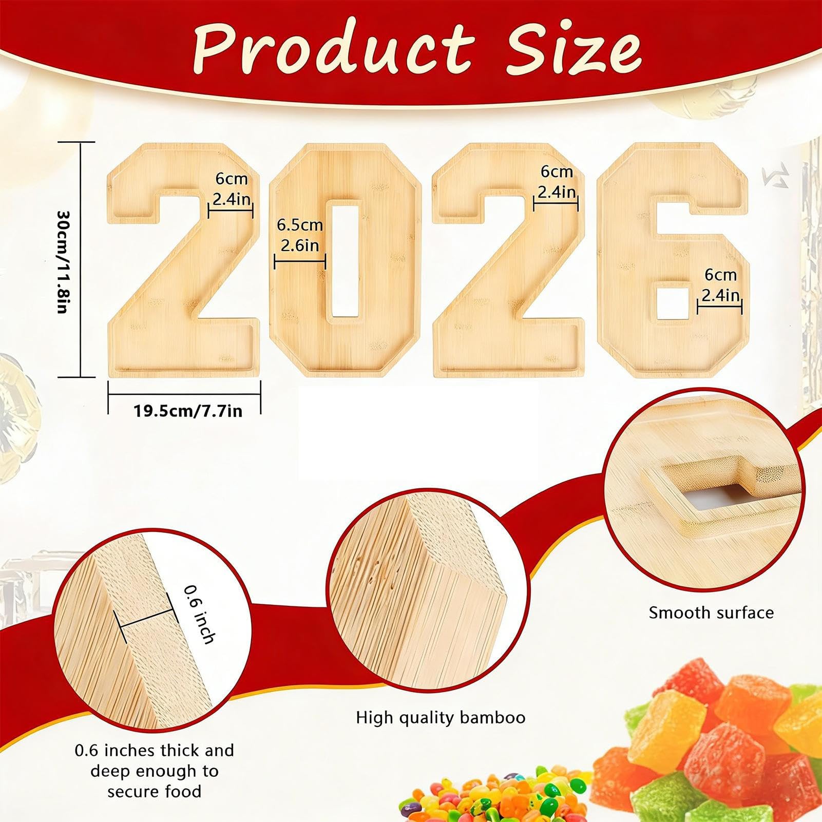 Serviertablett, 2026 2026 aus Holz, nachfüllbar, für Charcuteries | Für Gemüsesnacks Snacks Donuts Dessert Süßigkeiten Kuchen Käse Neujahr