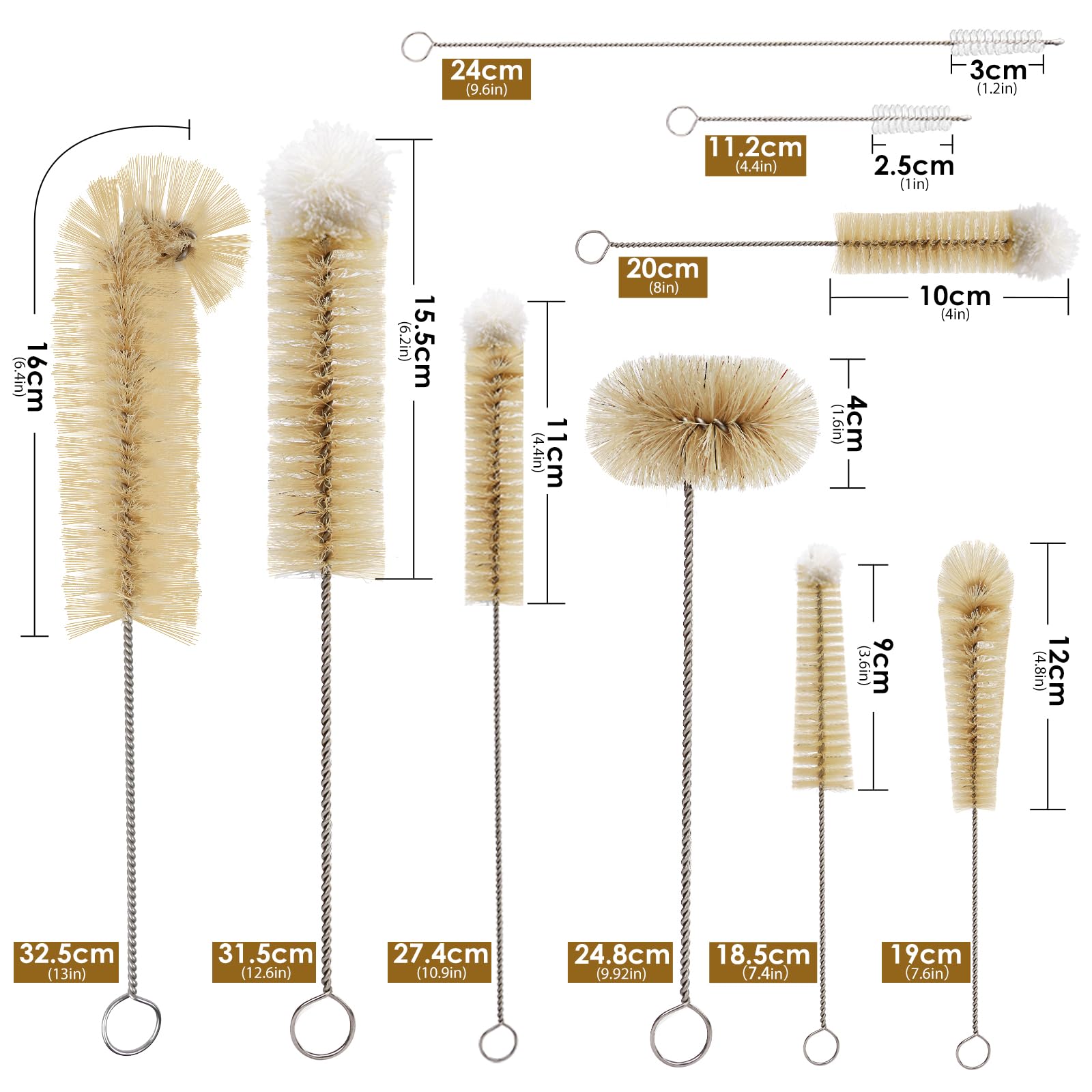 Myiosus - Kit De 9 Goupilles De Nettoyage | Brosses à Bouteille Avec Manche Long | Pour Pailles, Biberons Et Verres