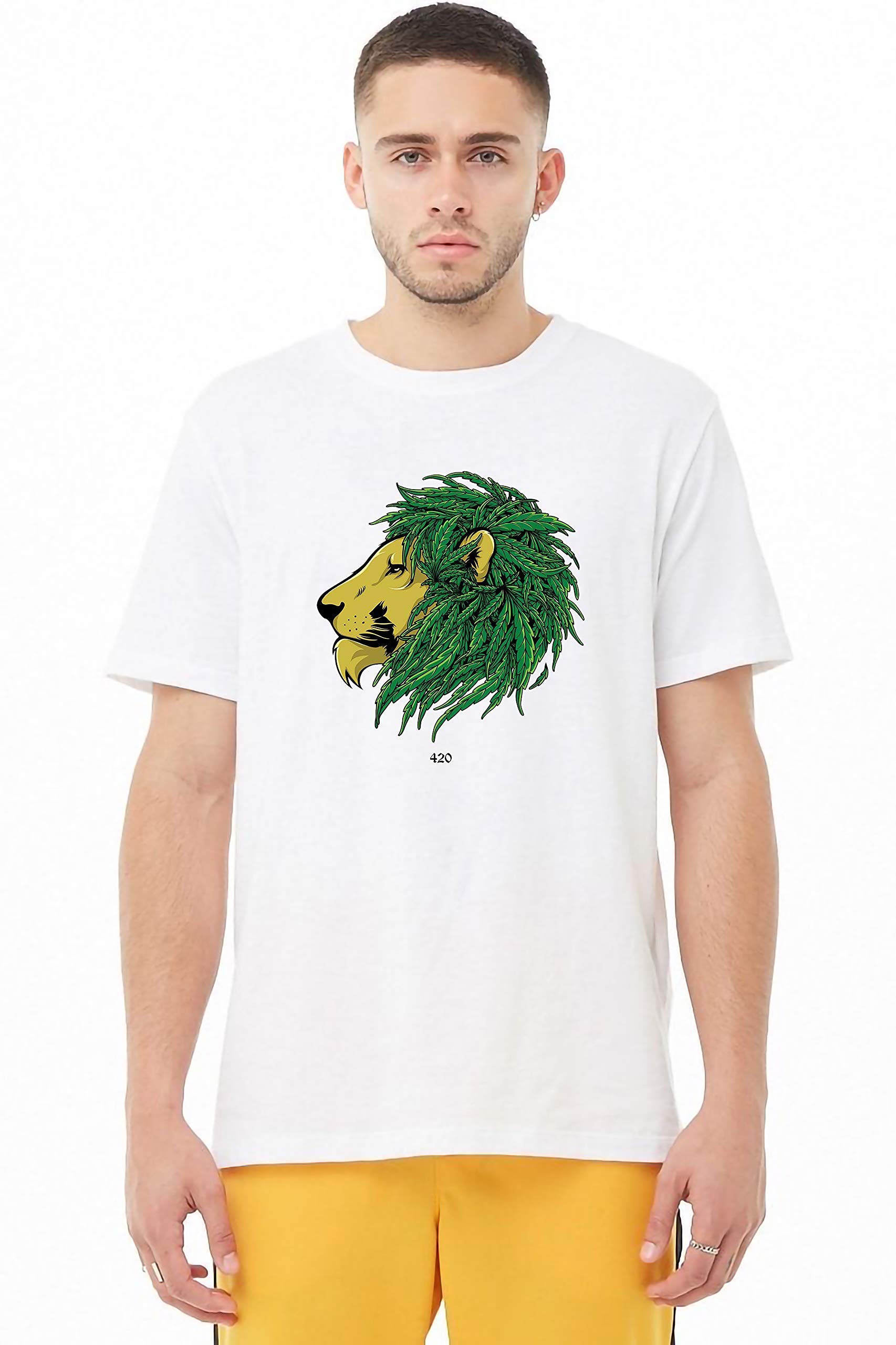 VLAM Regular Fit Cannabis Lion Graphic Printed T-Shirt for Unisex