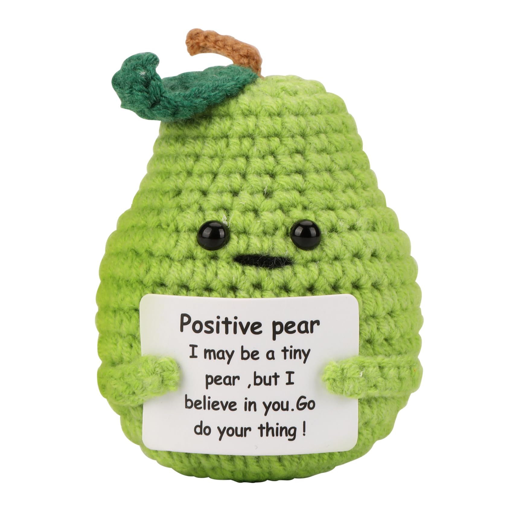 MUCOOS Positive Crochet Pear Gifts, Crocheted Emotional Support Fruit, Soft Wool Knitting Toy Decoration Encouragement Support for Birthday Gifts Room Decor