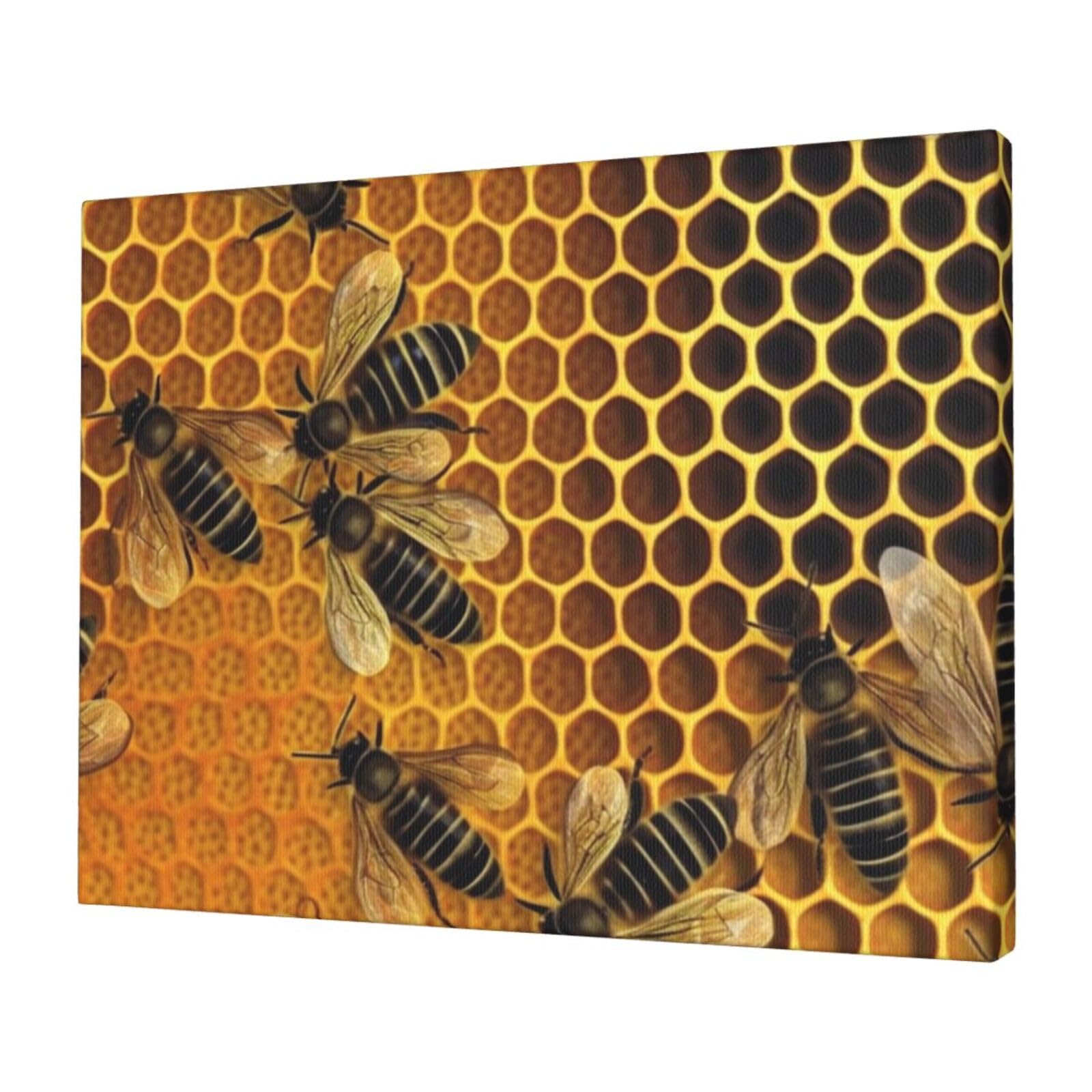 KLOPH Bees on hive Canvas Wall Art for Living Room 12"x16" Modern Artwork Painting for Bathroom Hanging Canvas Prints Aesthetic Wallart for Bedroom Kitchen Office Wall Decor