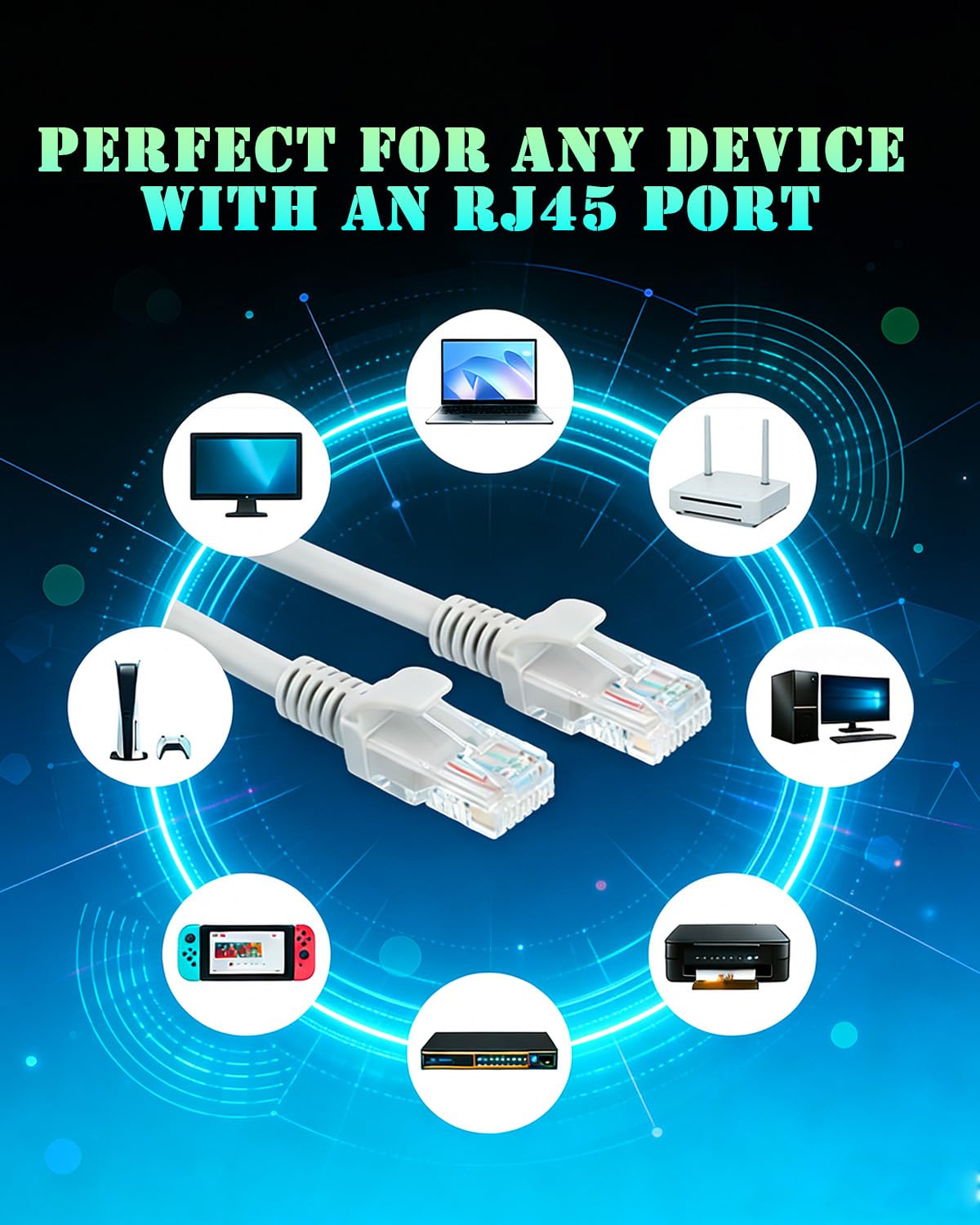 Cavo Ethernet Cat 6 da 3 m, confezione da 10 pezzi, supporto rete Cat7 Cat8, 550 MHz, 24 AWG, RJ45, cavo patch LAN bianco per Mac, modem, PC, router, laptop (bianco)