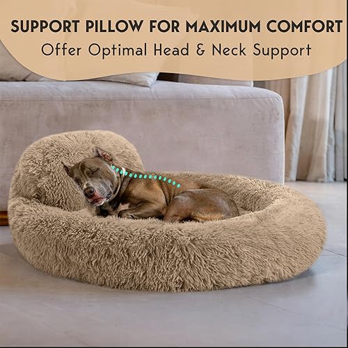 Miniatura 2 de PetJett Cama calmante para perros grandes, camas para perros en forma de dona de 36 pulgadas, cama redonda grande antideslizante y lavable, cama