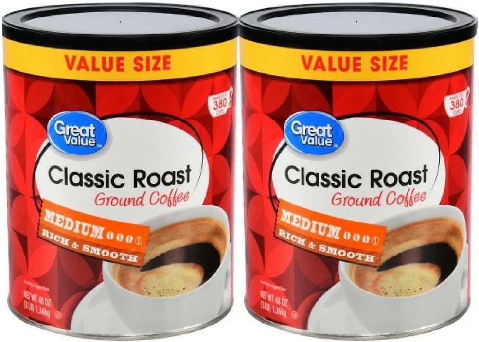 Great Value Classic Roast Ground Coffee, Medium Roasted, 48 oz (pack of 2)