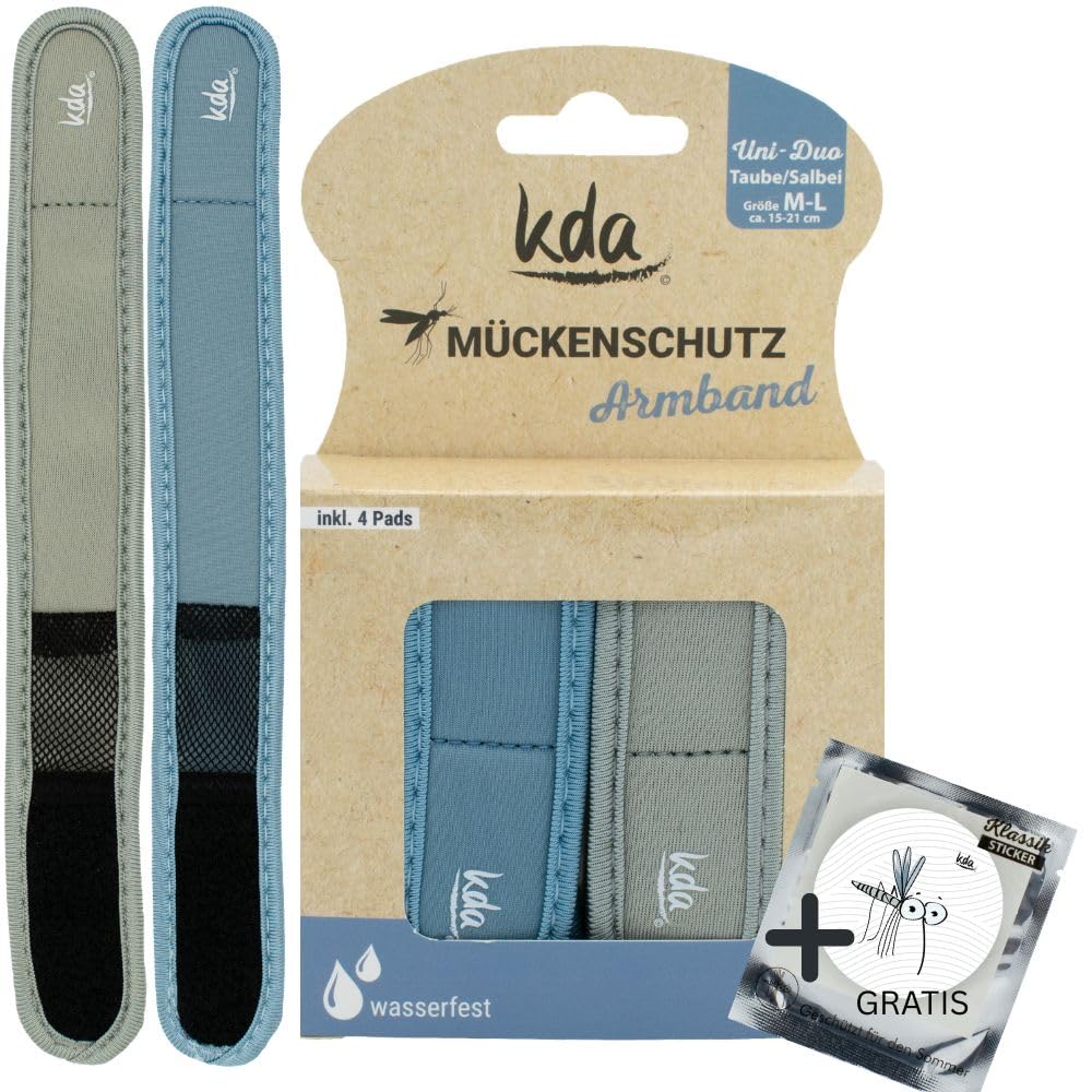 kda Mückenschutzarmbänder Uni DUO - 2 Armbänder 4 Nachfüller + GRATIS MÜCKENSCHUTZSTICKER - Sicherer Mückenschutz Moskito Insektenschutz - Outdoor Wandern Camping Sport Sommer Must Have - Taube/Salbei