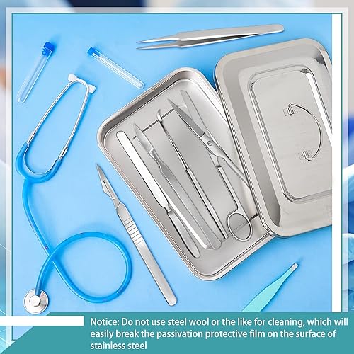 Miniatura 4 de Fabbay 2 bandejas quirúrgicas médicas 201 de acero inoxidable para instrumentos dentales, bandeja organizadora, caja de metal esterilizado con tapa
